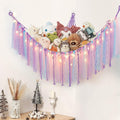 Stuffed Animals Storage with Fairy Lights Purple Toy Hammock Net