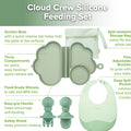 Cloud Crew Silicone Travel Baby Feeding Set with Foldable Suction Baby Plate, Silicone Bib, Spoon and Fork, Waterproof Travel Bag, 6M+