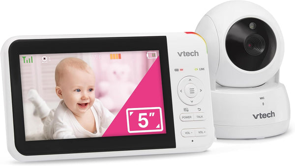 VM924 Pan & Tilt Video Baby Monitor, 5" LCD Screen, up to 17 Hrs Video Battery Life, Plug & Play, 1.33X Zoom, Night Vision, up to 1000Ft Range, Soothing Sounds, 2-Way Talk, Secured Transmission