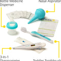 Deluxe Healthcare & Grooming Kit – Baby Essentials Set with 3-In-1 Thermometer, Nasal Aspirator, Nail Clippers, Medicine Dispenser, Brush & Comb, and More - Arctic Blue