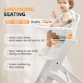 Fully Washable Baby High Chair, 220 LBS Convertible Growing High Chairs for Babies, Toddlers & All Ages, with Soft Cushion, Adjustable Seat & Tray, Grey
