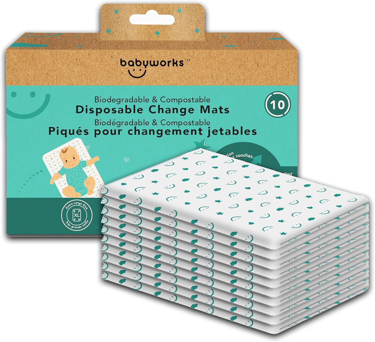 - Disposable, Biodegradable, & Compostable Change Mats. Waterproof & Leak-Proof Changing Pad, Super Soft, for Babies & Toddlers - 68X45 Cm, 10 Count