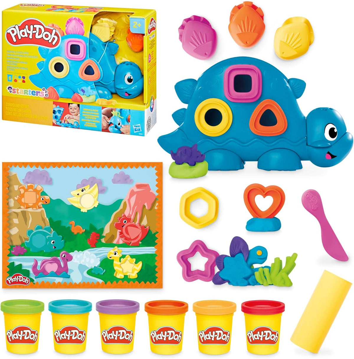 Shapes & Colors Dino Starter Set, Tactile Sensory Play Dinosaur Toys for Kids 2+, 11 Accessories