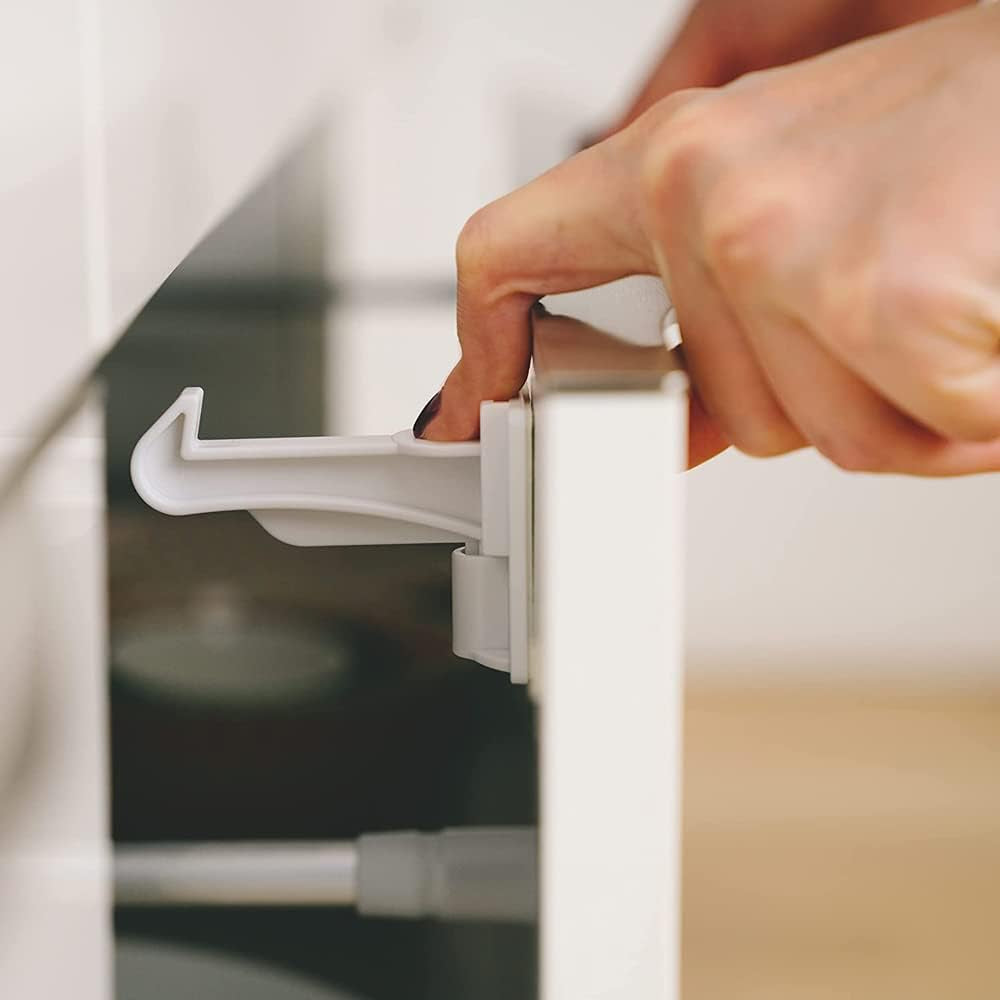 Safety Cabinet Locks, Baby Proofing Cabinet Latch Locks with Strong Adhesive, Universal for Most Cabinets and Drawers, Easy to Install (12-Pack)