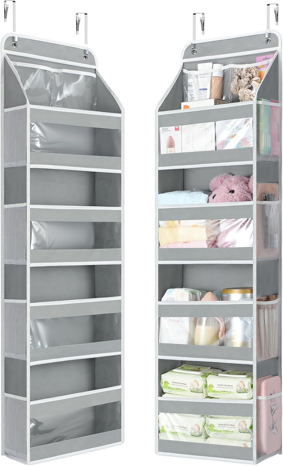 5 Tier 1Pc over the Door Organizer with Clear PVC Windows, Grey