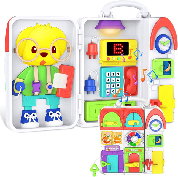 Montessori Busy Board for Toddlers 1-3 with Music, 20+ Activity Toddler Educational Toys Age 1-2, Learning Toy for 1 2 Year Old Boy Girl Christmas Birthday Gift