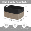 75L Extra Large Woven Blanket Basket, 22" X 17" X 12", Black Jute