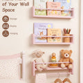 Pink Nursery Shelves for Wall, Solid Pine Wooden Floating Shelves