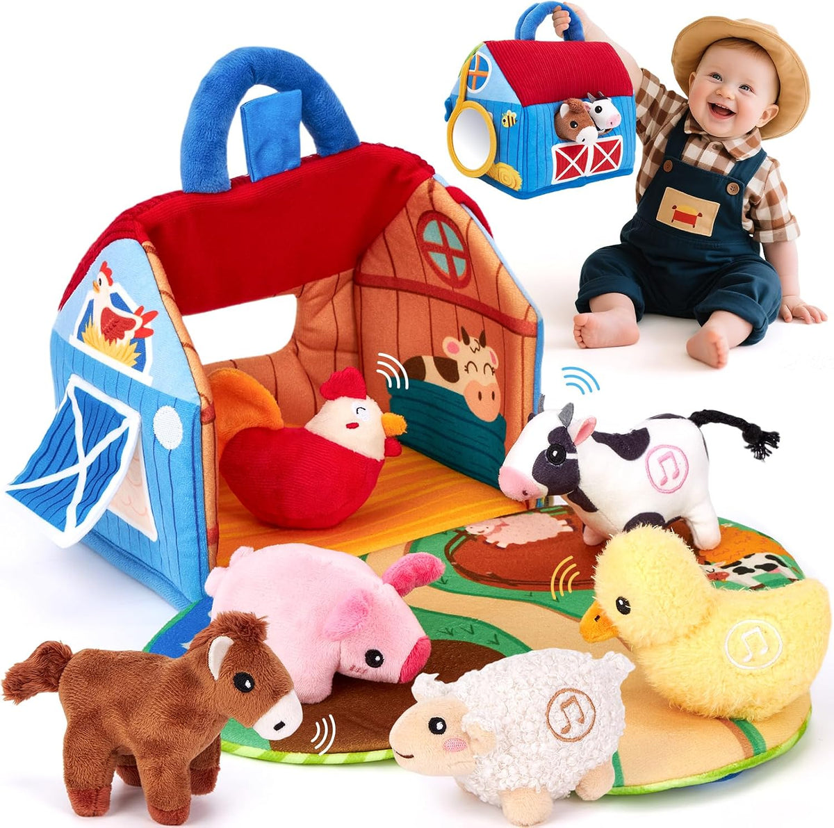Surprise Barn with Stuffed Farm Animals for Baby Toys 6-12 Months