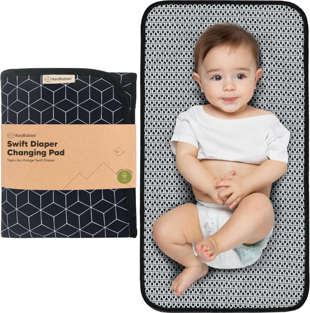 Portable Diaper Changing Pad, Easy Wipe Clean, 25X13 (Black Geo)