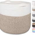 Large Woven Basket 15.8X13.8In, Cotton Rope Baskets Living Room, Laundry Basket, Toy Bin, Decorative round Baskets Storage Organization for Blanket Throw Decor - White Brown