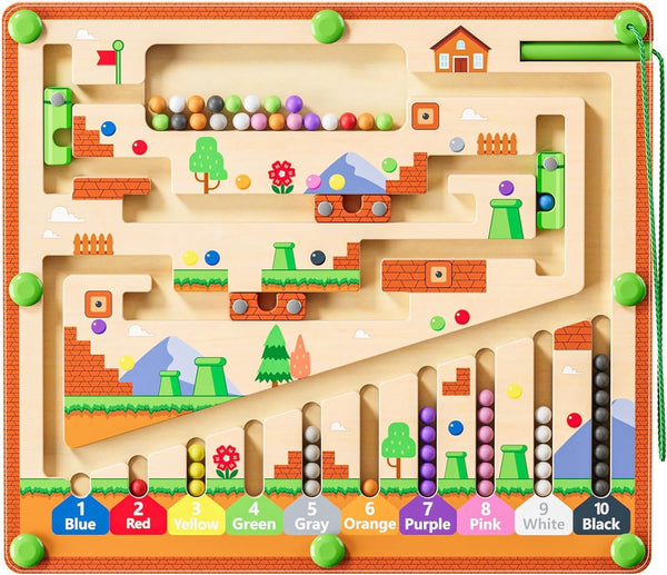 Magnetic Color and Number Maze, Montessori Toys for 3+ Year Old, Wooden Puzzle Activity Board, Learning Educational Counting Matching Toys for Toddlers and Kids Boys Girls Preschoolers 3 4 5 Years Old