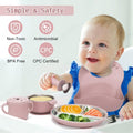 Stainless Steel Kids Plates and Bowls Set with Suction - (Pink)