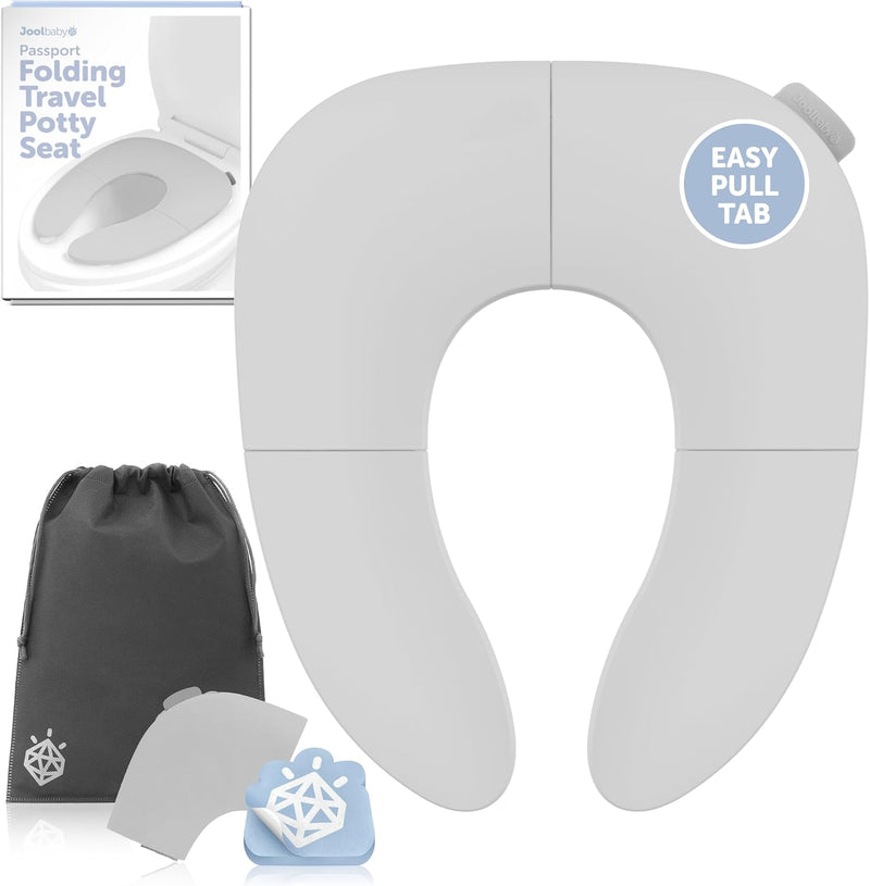 Jool Baby Folding Travel Potty Training Seat for Toddlers, Fits round & Oval Toilets, Non-Slip Suction Cups, Includes Free Travel Bag (Gray)