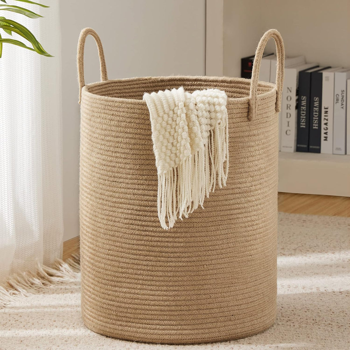 Jute Rope Laundry Hamper Basket. 58L Tall Baby Nursery Hamper