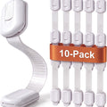 Child Safety Locks (10-Pack)- No Tools or Drilling -Adjustable Size/Flexible -Adhesive Furniture Latches for Cabinets, Drawers, Appliances, Toilet Seat, Fridge, Oven & More (White)