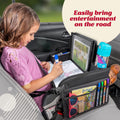 Kids Travel Tray for Toddler & Car Seat, Lap Tray for Airplane, Kids Travel Desk, Table Tray for Road Trip Activities (Pink Unicorns)