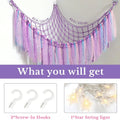 Stuffed Animals Storage with Fairy Lights Purple Toy Hammock Net