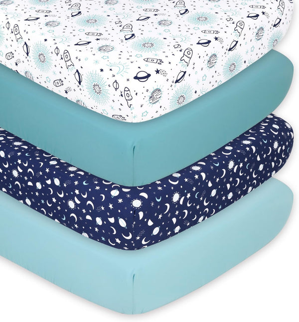 Baby Crib Sheets 4-Pack for Girl or Boy - Soft, Oval & Fitted Baby Girls or Boys Crib Sheet, Rectangle, Fitted Covers, Halo Mattress - Space