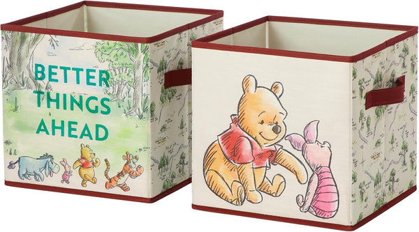 Disney Winnie the Pooh Storage Cubes, Set of 2 Fabric Storage Bins with Handles, 10X10 Collapsible Cube Organizer Baskets for Nursery, Kids Room, Playroom, Closet & Shelf Storage