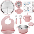 Stainless Steel Kids Plates and Bowls Set with Suction - (Pink)