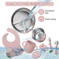Stainless Steel Kids Plates and Bowls Set with Suction - (Pink)