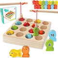 Wooden Magnetic Fishing Game for Kids Toddlers, Montessori Toys, Preschool Educational Learning Toys, Gifts for 3 4 5 Years Old Boys Girls, Travel Items for Kids