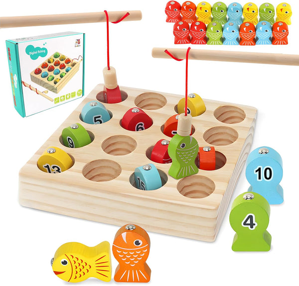 Wooden Magnetic Fishing Game for Kids Toddlers, Montessori Toys, Preschool Educational Learning Toys, Gifts for 3 4 5 Years Old Boys Girls, Travel Items for Kids
