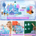 200 PCS Magnetic Blocks, Light up Transparent Magnetic Building Block for Blue Snow Princess Castle, Frozen Magnet Cubes Tiles Toys for Girls Age 3 4-8 8-12 Birthdays Gift for Kids