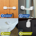Child Safety Locks (10-Pack)- No Tools or Drilling -Adjustable Size/Flexible -Adhesive Furniture Latches for Cabinets, Drawers, Appliances, Toilet Seat, Fridge, Oven & More (White)