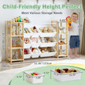 Extra Wide Toy Storage Organizer with Dual Bookshelves, Kids Wooden Shelf with 12 Removable Bins for Books, Toys, Playroom, Nursery, Bedroom, Natural, Large