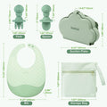 Cloud Crew Silicone Travel Baby Feeding Set with Foldable Suction Baby Plate, Silicone Bib, Spoon and Fork, Waterproof Travel Bag, 6M+