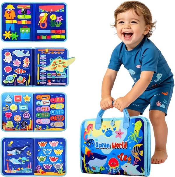Toddler Busy Board - Montessori Toys for Toddler Boy Girl Birthday Gift, Educational Learning Sensory Busy Book for Toddlers Boys, Toddlers Activities Travel Toys for Airplane Car