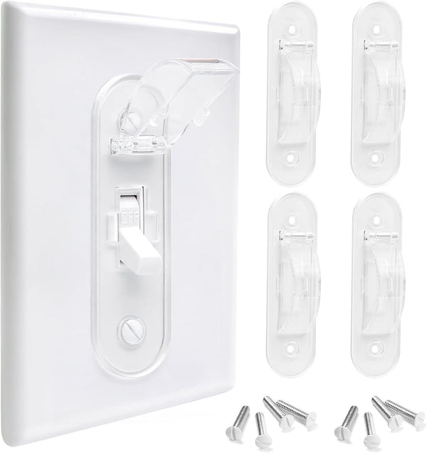 Child Proof Light Switch Guards, Tamper-Resistant Cover Protects against Accidental Switching by Kids and Adults, Easy Adult Access, Fits Standard Toggle Switches (Clear, 4-Pack)