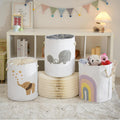 Baby Laundry Basket Laundry Hamper, Canvas 58L XL Baby Clothes Basket, Collapsible Brown Laundry Basket for Nursery Toy Baskets with Drawstring Closure, Kidsroom Decor for Boys