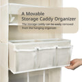 Door Hanging Storage Organizer,With 3 Bins 1 Movable Baby Diaper Caddy,1 Large Capacity Diaper Stacking Storage Organizer,10 Side Pockets,Bedroom Door Storage for Nursery Baby Essentials. (Beige)