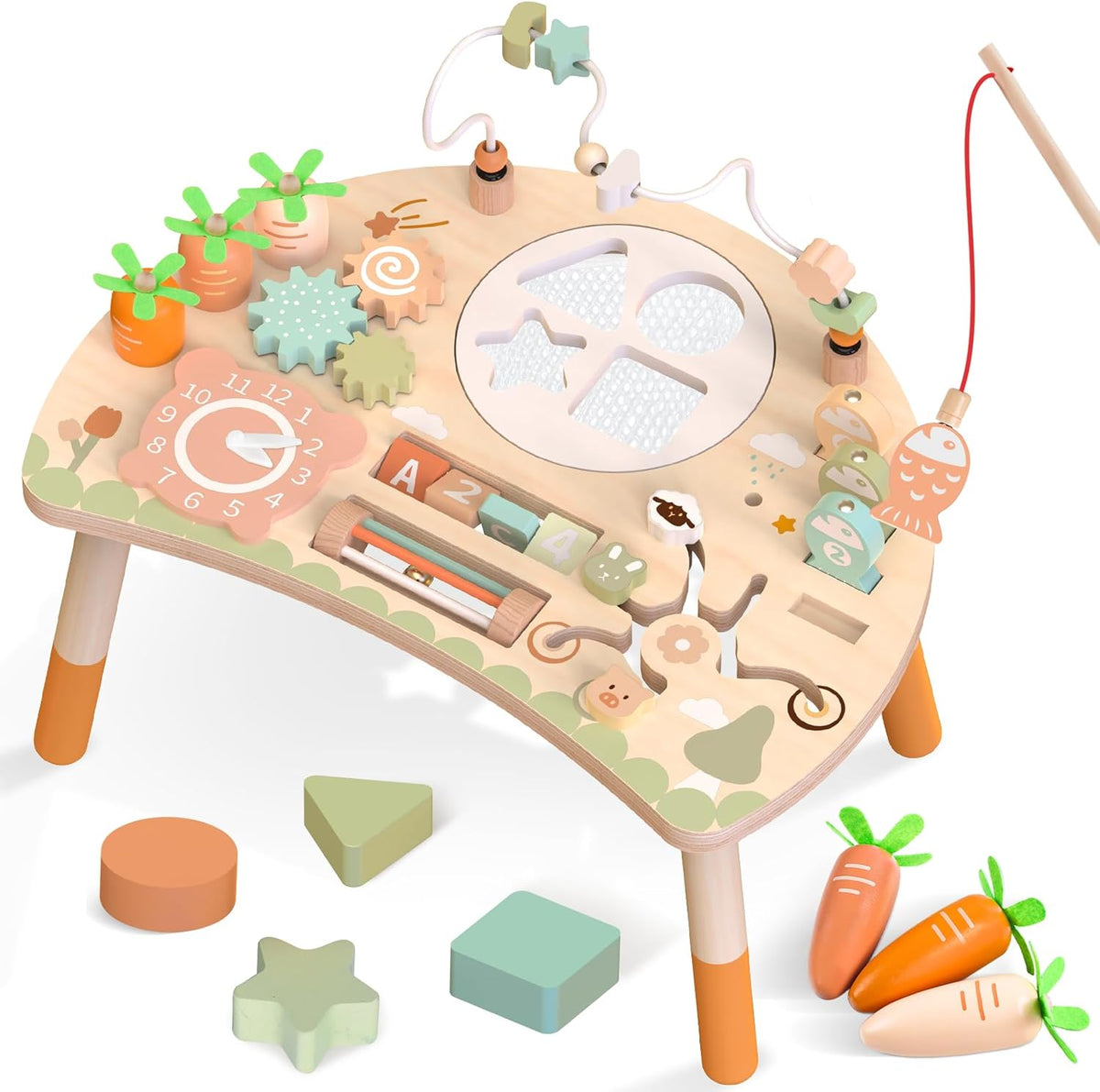 Wooden Activity Table for Toddlers, 9 in 1 Montessori Toy