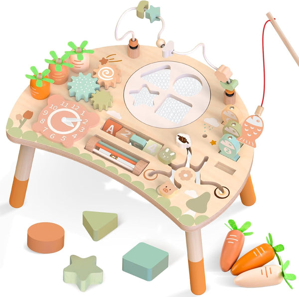 Wooden Activity Table for Toddlers, 9 in 1 Montessori Toy