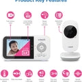 VM819-2 Baby Monitor, 2.8” Screen, 2 Cameras, 1000Ft Range, Night Vision, 2-Way Audio, Temperature Sensor, Lullabies, Secured Transmission No Wifi
