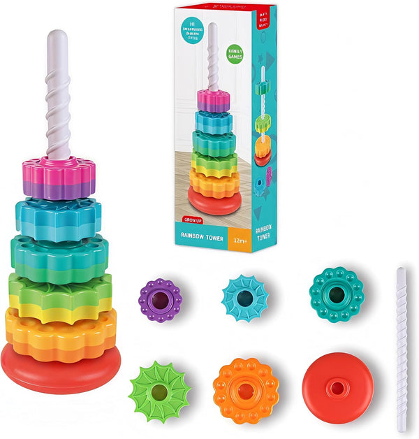 Baby Spinning Stacking Toy – Stacking Toy for Babies Autism Toys Spiral Stacker Toy Rainbow Spinning Wheel Toy for Focus, Dexterity, Brain Development,Interactive Learning Birthday Gift