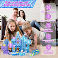 200 PCS Magnetic Blocks, Light up Transparent Magnetic Building Block for Blue Snow Princess Castle, Frozen Magnet Cubes Tiles Toys for Girls Age 3 4-8 8-12 Birthdays Gift for Kids