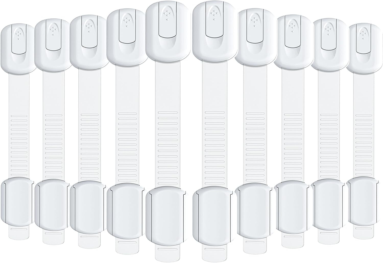 10 Pack Baby Proof Cabinet Locks, Child Safety Drawer Locks with 6 Extra 3M Adhesives, Childproof Cabinet Strap Locks for Drawers, Cupboards, Refrigerators, Adjustable No Drilling