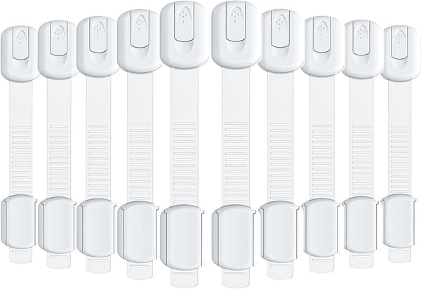 10 Pack Baby Proof Cabinet Locks, Child Safety Drawer Locks with 6 Extra 3M Adhesives, Childproof Cabinet Strap Locks for Drawers, Cupboards, Refrigerators, Adjustable No Drilling