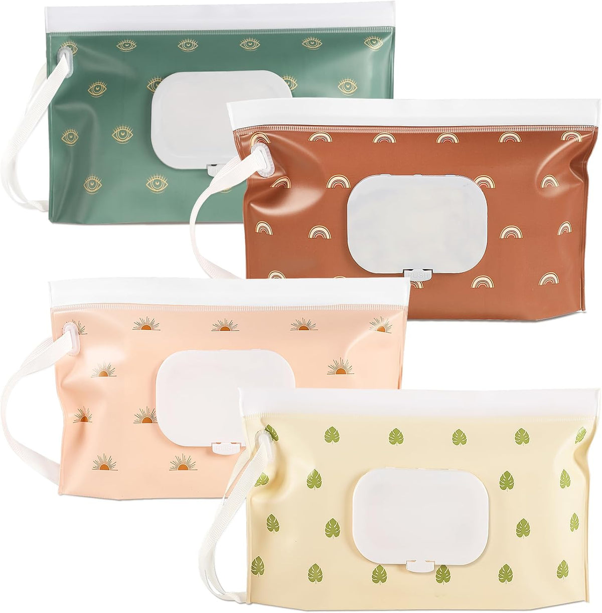 4 Pack Portable Refillable Baby Wipes Dispenser, Boho Style Rectangular EVA Wipes Case, Multicolor