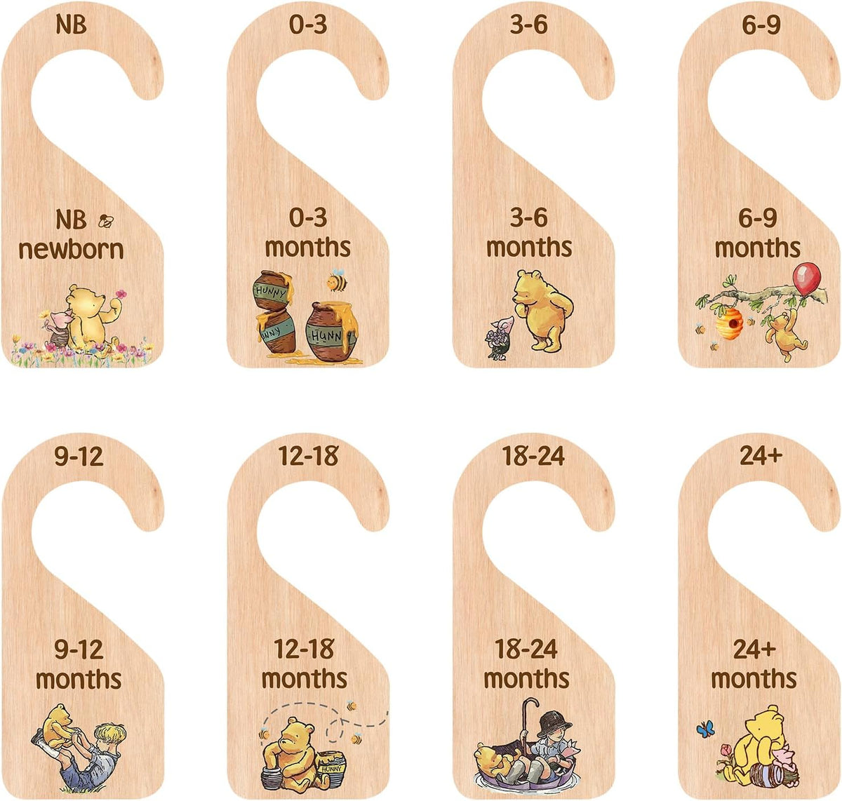 The Pooh Bear Baby Closet Dividers, Baby Clothes Organizer for Baby Nursery Decor Wooden Hanger for Newborn Baby Stuff from 0-24+ Months
