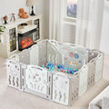 14-Panel Baby Playpen with Lockable Gate, Grey & White