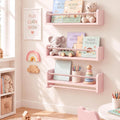 Pink Nursery Shelves for Wall, Solid Pine Wooden Floating Shelves