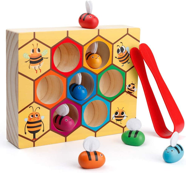 Toddler Fine Motor Skill Toy, Clamp Bee to Hive Matching Game