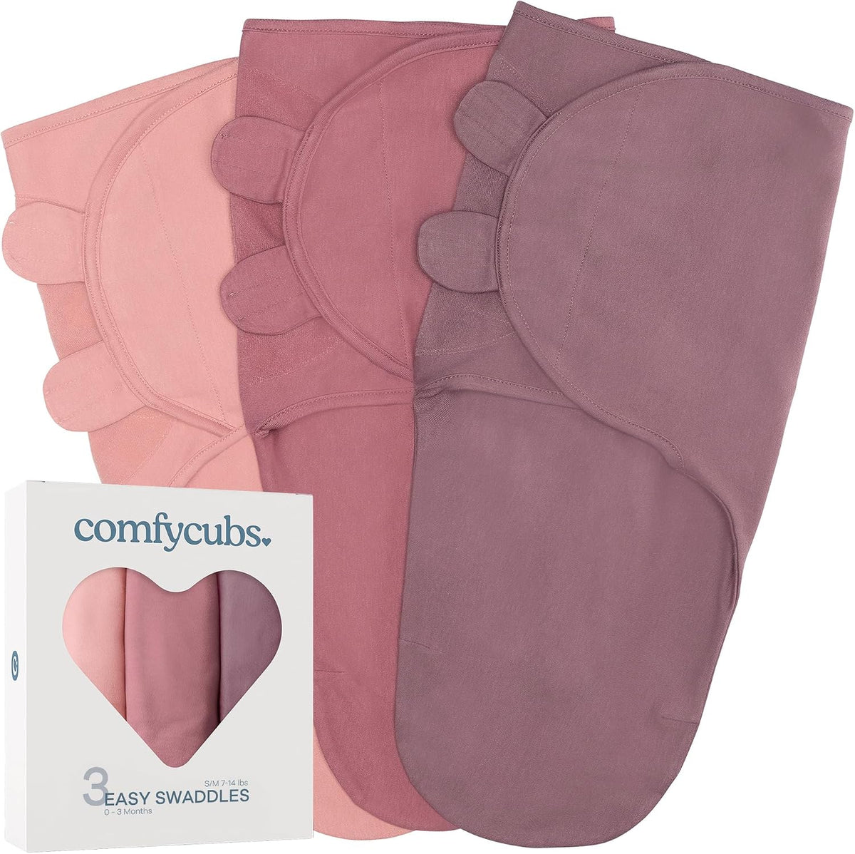 Easy Swaddle Blanket 3 Pk S - Newborn Wrap, Blush, Mauve, Mulberry