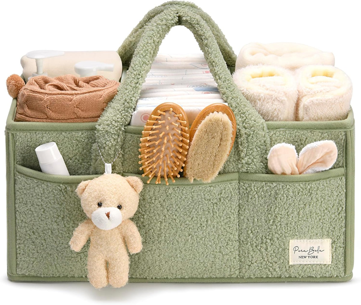 Baby Diaper Caddy Organizer, Baby Organizers and Storage for Changing Table, Babies Shower Gift Basket for Boy &Girl, Nursery Essentials Car Caddy Organizer with Handle, Green Diaper Basket
